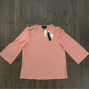 Premise Peach 3/4 Bell Sleeve Ruffle Shoulder Top S NWT